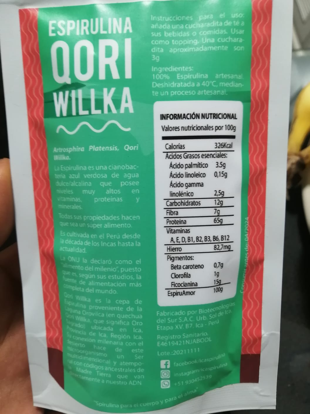 información nutricional espirulina
